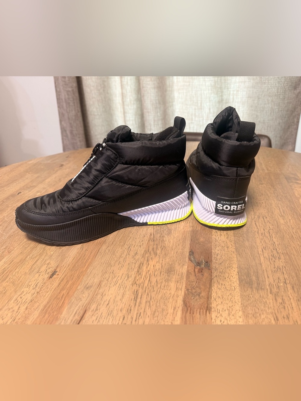 NWOT Sorel Black Quilted High-Top Sneakers with White & Neon Yellow Accent